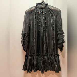 Elegant Black and Silver Beaded Ruffle Women's Mini Dress or Tunic